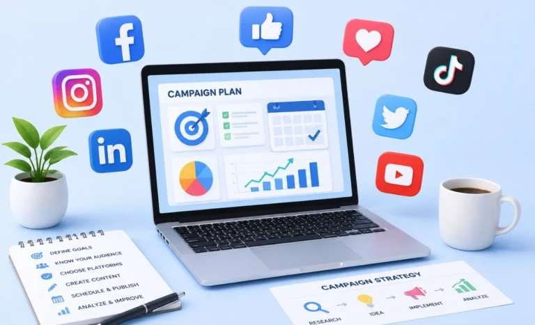 Social media campaign content calendar with scheduled posts