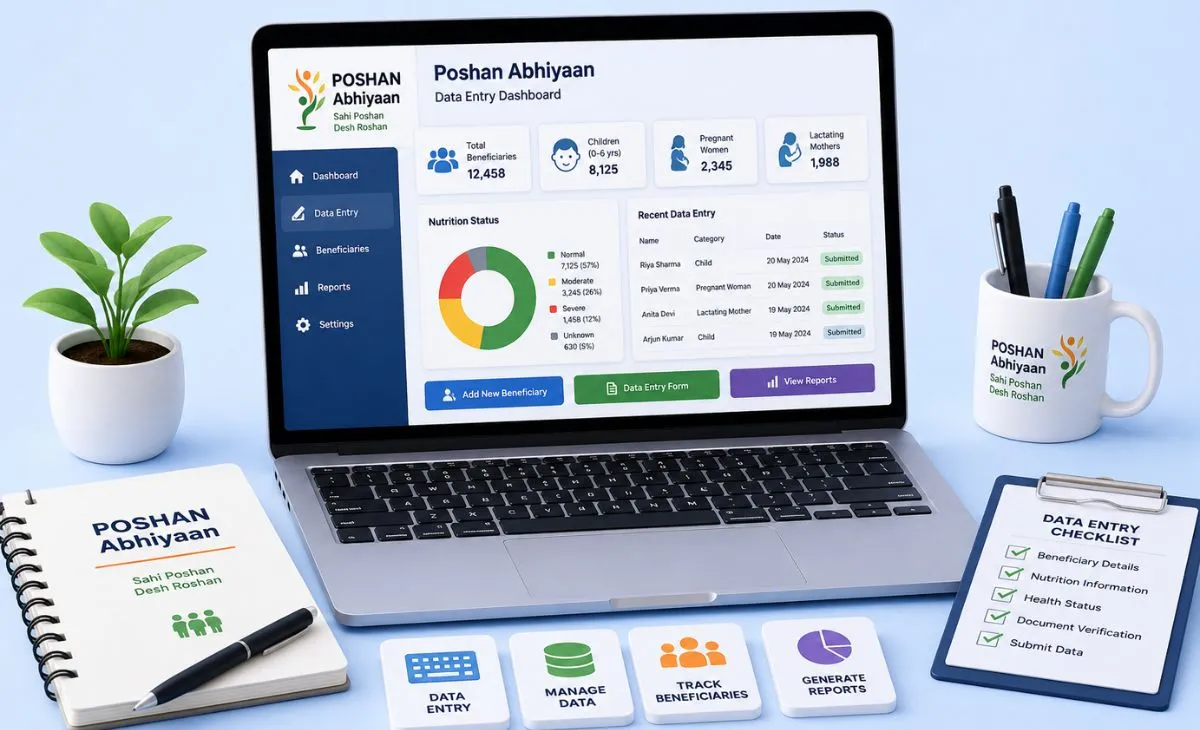 Anganwadi worker entering community activity data on a government portal