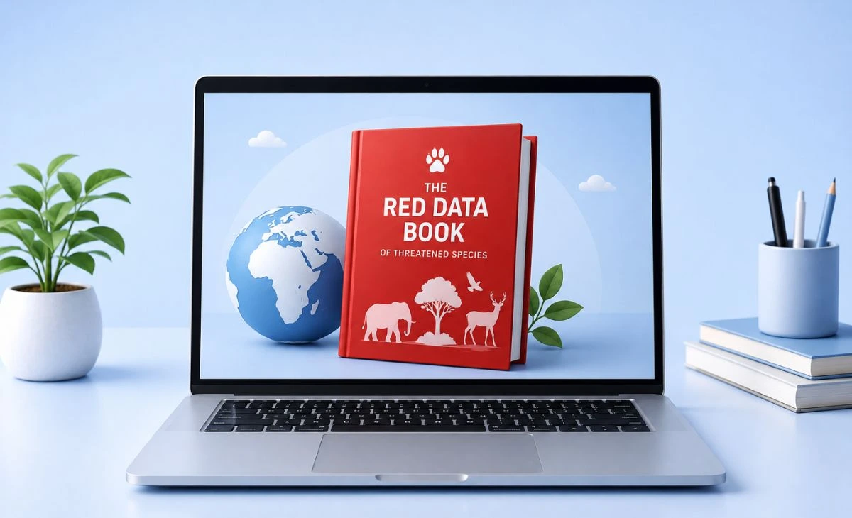 Red Data Book cover showing endangered species classification