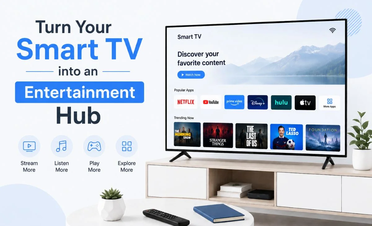 Turn Your Smart TV into an Entertainment Hub with streaming, music, gaming, and smart TV apps